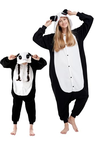 DarkCom Panda Onesie pour Enfants et Adultes,Vêtements de Nuit Combinaison Parent-Enfant Cosplay Animal Halloween Kigurumi Costume Pyjama de Noël 4-5 T