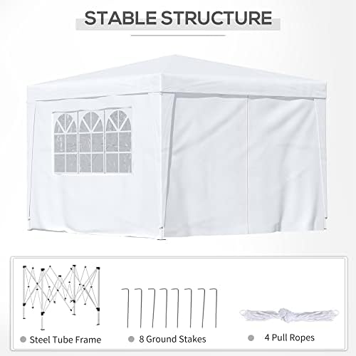 Outsunny 3 x 3 Meters Pop Up Water Resistant Gazebo Wedding Camping Party Tent Canopy Marquee - White + Free Carry Bag + 2 walls 2 windows