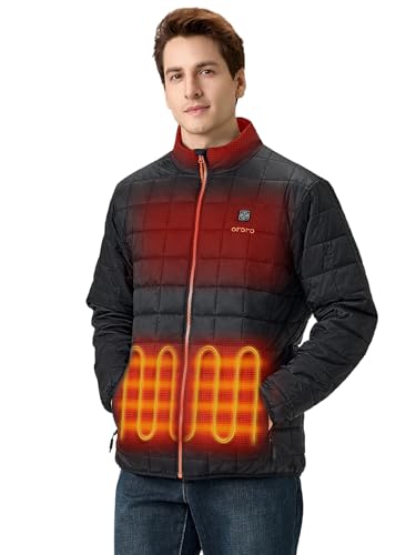 ORORO Men's Lightweight Quilted Heated Jacket with Heated Collar, Heated Quilted Jacket Coat (Charger Not Included)