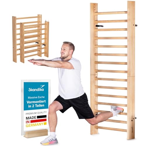 Skandika Vira Sprossenwand Holz | vormontiert, Sprossenwände für Erwachsene, Made in Germany, Esche Massivholz aus Deutschland, 218 x 85,5 cm, bis 130 kg | Turnwand Fitness, Indoor Kletterwand Sport