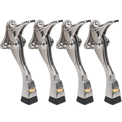 4 Packs Heavy Duty Kickdown Door Stopper, One Touch Adjustable Kickdown Door Stop for Heavy Doors, 4 in Metal Door Kickstand with Rubber Tip & Wall Protectors for Wide Doors