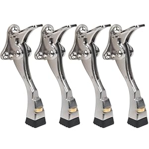 4 Packs Heavy Duty Kickdown Door Stopper, One Touch Adjustable Kickdown Door Stop for Heavy Doors, 4 in Metal Door Kickstand with Rubber Tip & Wall Protectors for Wide Doors