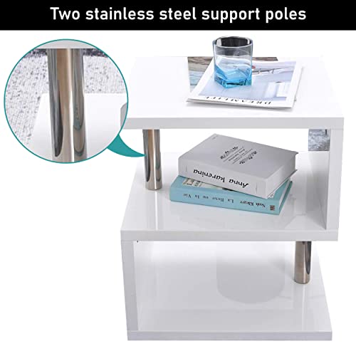 Blisswood White Led Side Table Small Coffee Table For Living Room, High Gloss S Shape Sofa End Table With RGB Led Lights, 2 Tier Storage Shelves Rectangle Coffee Tables For Home Office Furniture - Image 7