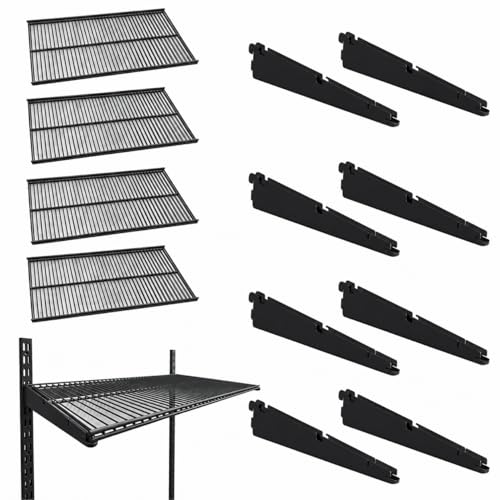 16.5-Inch Double-Track Shelf Brackets Kit, 12 Pack – 8 Brackets + 4 Wire Shelves (23.6 x 15.7 in), Metal Shelving Set for Twin-Track Wall Systems, Black by thedmladies - Used condition - US$101.95