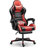 Cadcah Gaming Chair Ergonomic Office Chair Reclining Computer Chair with Footrest High Back Desk Chair Adjustable Swivel Task Chair Support Gaming Chair for Adults/Men/Women (Black and Red, Footrest)