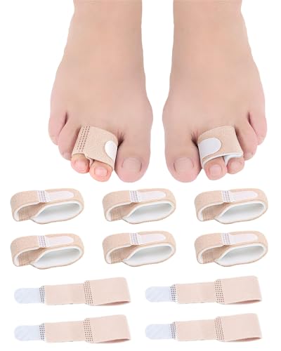 10Pc Fabric Hammer Toe Wraps, Reusable Hammer Toe Straightener Toe Splint, Fabric Toe Bandages Protectors for Broken, Overlapping Toes, Crooked, Curled Toes