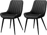 Setof2ModernEsszimmerstühle, schwarzes Leder, gepolsterte Küchenstühle...