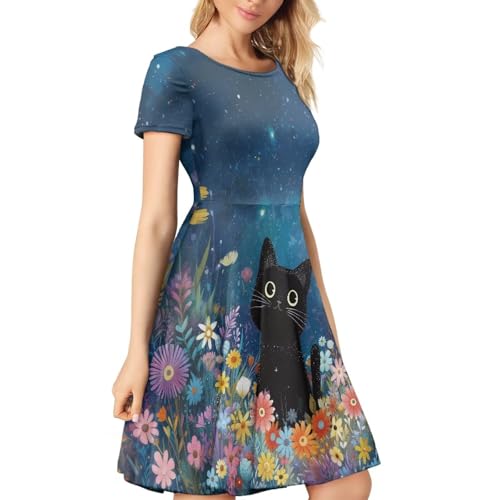 Image of AFPANQZ Womens Casual Summer Lightweight Vintage Dress Short Sleeve Midi Dress Knee-Long Luxury Formal Dress