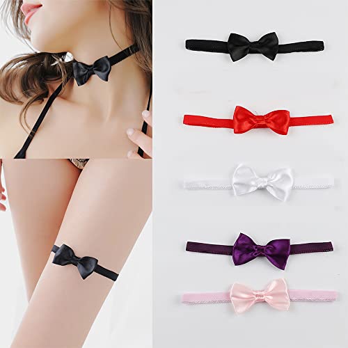 Sttiafay 5Pcs noeud papillon jarretières en velours pour mariage Mariée Sexy noeud papillon jarretière ruban cuisse anneau Set Cosplay Lingerie Accessoires pour Femmes Adolescentes Cover
