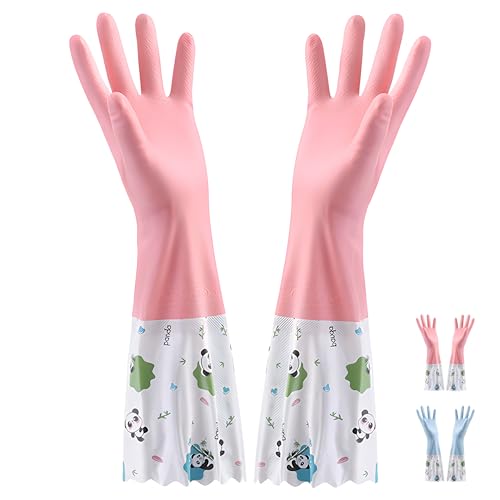 LHLZNB wide mouth Velvet lining Marigold Glove Medium for，washing up gloves large，kitchen gloves for washing dishes，Applicable to kitchen Premium Rubber Gloves for Work (Pink)