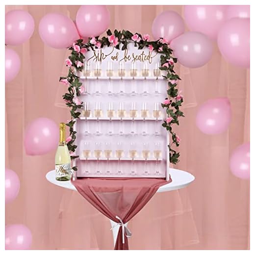 Champagne Wall Holder for Party – Mimosa Bar Supplies Champagne Wall Foldable Practical Design – Includes Pink Flower Strip, Table Flag, Balloons (38H x9 L x 25.5 W (inch)(Holds 21 Wine Glasses))