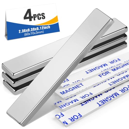 Image of MIKEDE Neodymium Magnets with Adhesive Backing 4Pcs 60x10x3mm Silver