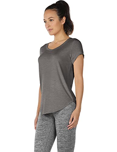 Icyzone Open Back Yoga Shirts For Women - Exercise Workout Tops, Athletic Short Sleeves, Running T-Shirts Loose Fit (S, Charcoal) #TOP3