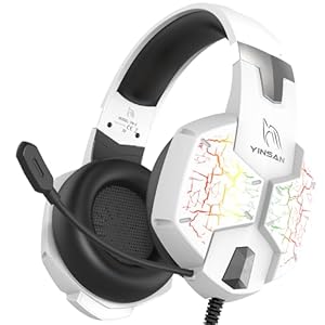 YINSAN Gaming Headset with Mic for PS4 PS5 Xbox Series X|S Nintendo Switch Xbox One PC, Wired Over Ear Gaming Headphones with Surround Sound Noise Cancelling Microphone & One-key Mute Button (White)