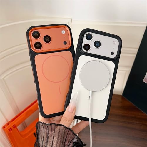 Coque magnétique iPhone 17 mate et bicolore anti-choc orange