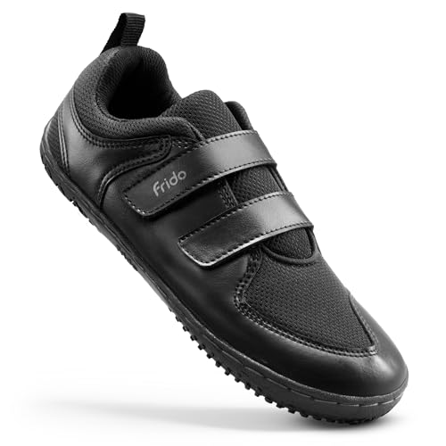 Image of Frido School Shoes for Boys & Girls with Wide Toe Box - Black Comfortable Zero Drop Kids School Shoes with Velcro Closure - Breathable Mesh, Black