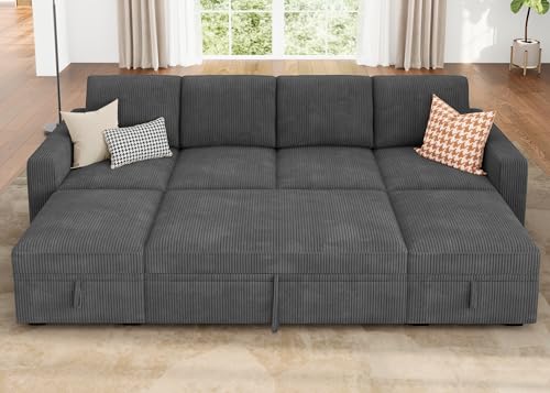La mejor comparación de Salas Con Sofa Cama comprados en linea. 49 HONBAY Sofá Cama Modular seccional, sofá de Pana extraíble con otomana de Almacenamiento, en Forma de U para Sala de Estar, Gris Oscuro