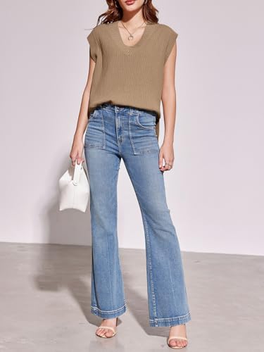 Image of Saodimallsu Womens V Neck Sweater Vest Oversized Ribbed Knit Sleeveless Casual Loose Fit Pullover Tank Top