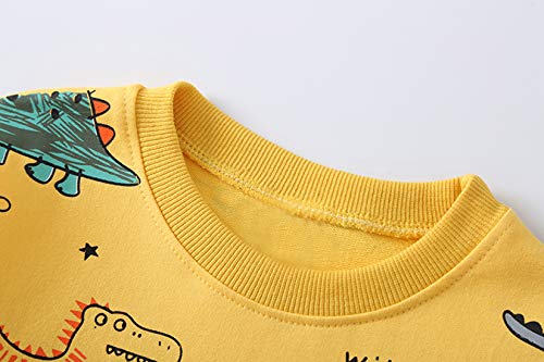 Toddler Baby Boy Clothing Sets Little Dinosaur Printed Long Sleeve Tops and Pants Kids 2pcs Outfits (1-Yellow, 2-3T) - Thumbnail 2
