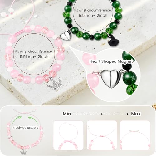 Image of Green and Pink Friendship Matching Bracelets-Crown Witch Hat Matching Bracelets-BFF Couples Accessories, for Fans' Birthdays, and Party Favors for Fans