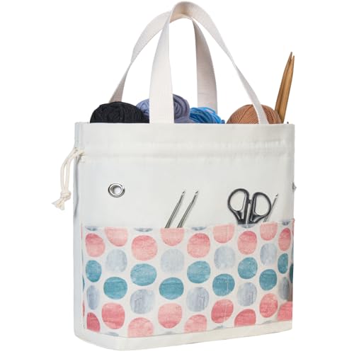 TOGETRUE Bolsa de fios, bolsa de crochê para tricô, organizador de bolsas de armazenamento de fios, bolsas de crochê para projetos de crochê, bola de novelo de loja, agulha de tricô curta (média