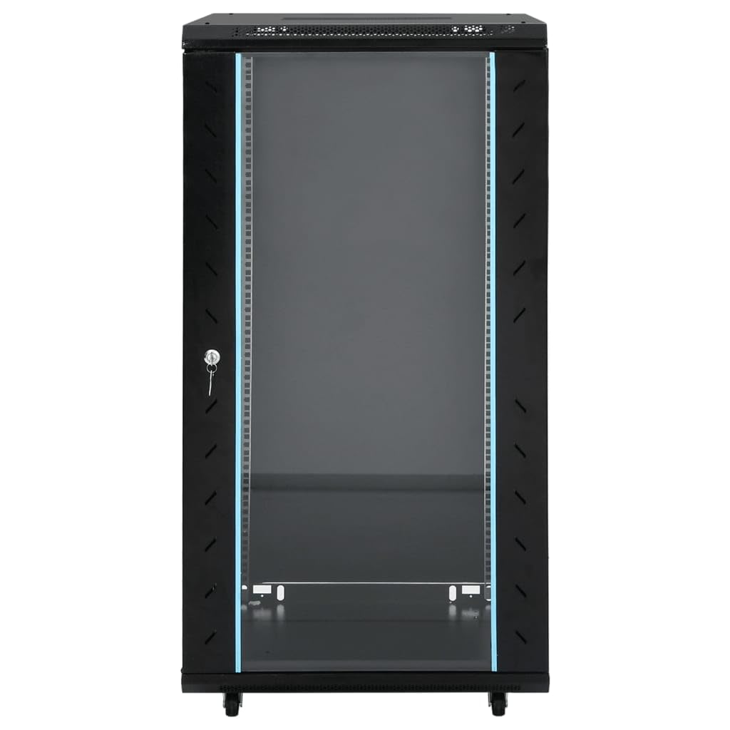 22U Armadio di rete da 19 pollici, IP20, nero, in acciaio laminato a freddo, 60 x 60 x 120 cm, con porta in vetro richiudibile, per rete domestica, ufficio, home office e backup dei dati