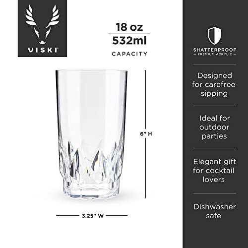 Viski Shatterproof Highball Tumblers, Faceted Acrylic Tall Drink Cocktail Glasses, Dishwasher Safe And Shatterproof, Clear 18 Oz Set Of 4 #TOP2