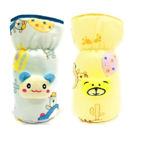 Image of Bottle Covers for Wide Neck /Broad Neck Soft Plush Stretchable Baby Feeding Bottle Cover with Strap for (250, 260, 330 ml Feeders (Multicolour) Pack of 2- Blue Yellow)