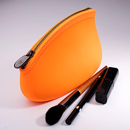 Cosmetic Bag By Pudinbag | Small Makeup Bag For Women | Cosmetic Makeup Pouch For Purse | Silicone Waterproof Vegan | Orange #TOP1