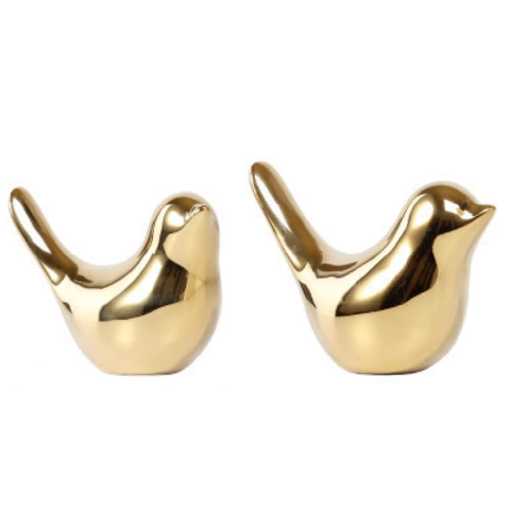 CNAFGBGG Ceramic Bird Ornament Table Animal Statue Sculpture Desktop Figurine Decoration Gold 2PCS.