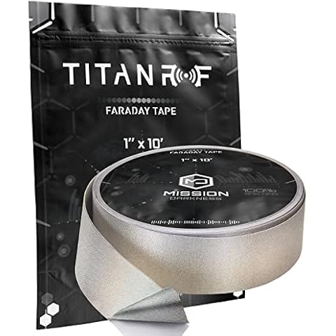 TitanRF Faraday Tape - High-Shielding Conductive Adhesive Tape // Used to Connect TitanRF Fabric Sheets or Seal RF Enclosures // 1" W x 120" L (2.54cm x 3.05m) Cover