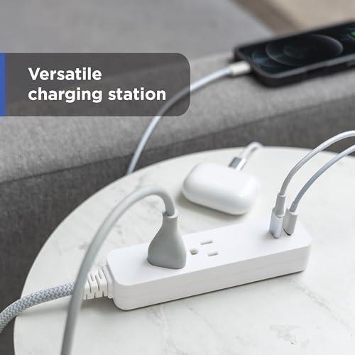 Image of GE Surge Protector Power Strip with USB Ports, Combo Pack, 2 Ft Braided Extension Cords, 245 Joules, 6 Outlet & 2 Outlet Extender, 2 USB-C, Flat Plugs, ETL Safety Certified, White, 86076