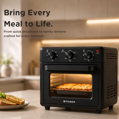 Image of Faber Air Fryer Oven 18L 1500W | Bake Tray, Tray Handle & Crumb Tray | Dishwasher safe removable parts |5 Preset Auto Program|3 Rack Positions | Roast,Fry,Toast,Defrost | FAO FryMax 18 BK