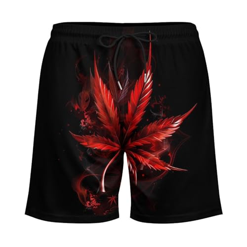 Red Leaf Weed Leaf Men's Swim Trunks Quick Dry Board Shorts Swim Shorts Swimwear with Compression Liner4