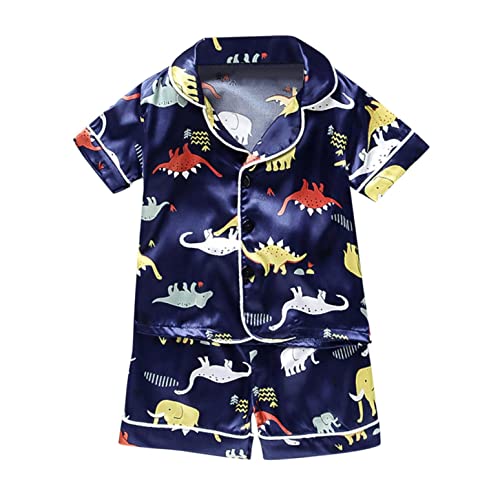 Btakanpp Toddler Pajamas Shorts Girls Outfits Baby Cartoon Sleeve Sleepwear Bear Toddler Boys Silk Pajamas With Robe Navy 4-5 Years #TOP22