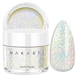 Makartt Acrylic Powder, 2oz Mermaid Crystal White Glitter Acrylic Nail Powder, Professional Nail Powder Supplies for Nail Extension 3D Carving French Nail DIY Nail Art Sculpture Home Salon Beginner