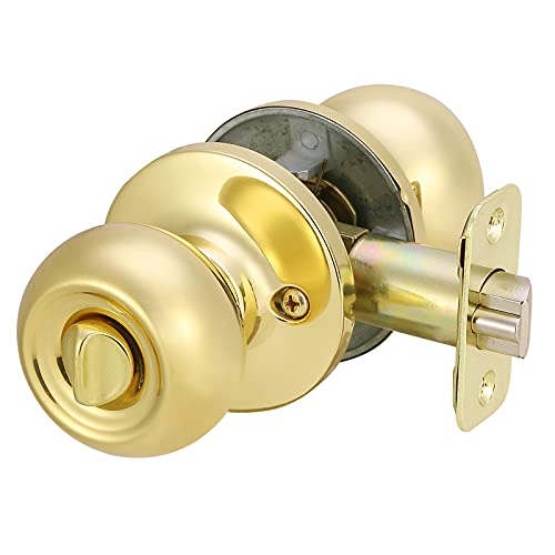 Amazon Basics Exterior Door Knob With Lock, Coastal, Polished Brass, Entry #TOP1