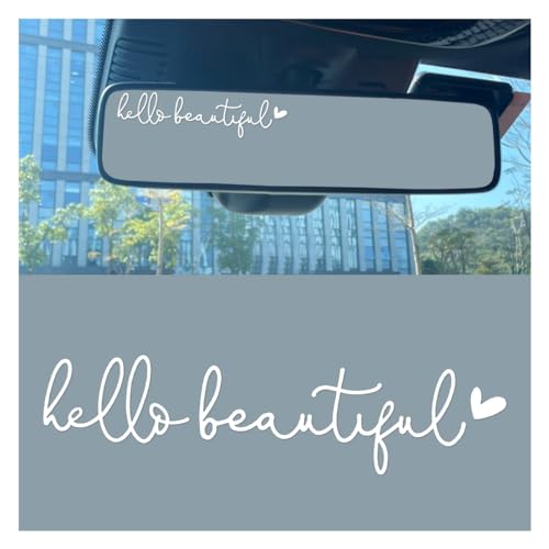 Image of Hello Beautiful Rearview Mirror Stickers for Cars, Window Decal Decoration, Dresser Decals, Car Accessories for Women (White)