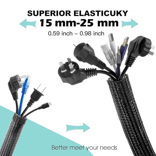 Image of AGPTEK Cable Sleeve, 10ft - 1 inch Cable Management Desk Cord Cover Organizer Wire Hider for Home Office Computer TV Wire Loom Tubing Pet Proof Cord Protector from Cat Dog Chewing, Black