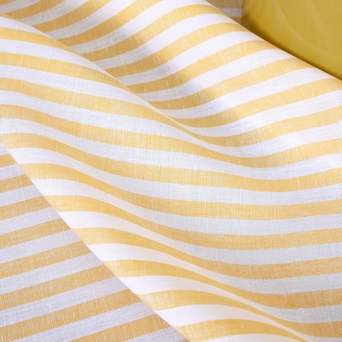 Image of Solino Home 100% Pure Linen Placemats, 14 x 19 in, Mustard Stripe, Set of 4