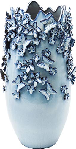 Kare Design Butterflies Vase, Hellblau, Handarbeit, Schmetterlinge, Deko Vase, Große Blumenvase, Wohnzimmer Dekoration, Esszimmer, Keramik, 50x28x28cm (H/B/T)