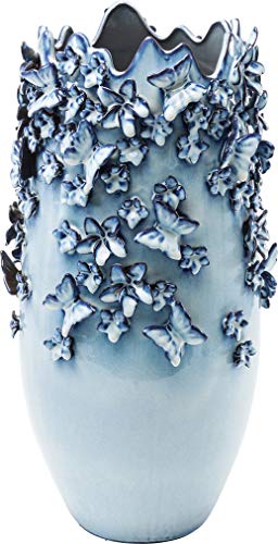 Kare Design Vase Butterflies, Blau, Deko Vase, Blumenvase, Schmetterling, Steinzeug, 50x28x28 cm (H/B/T)