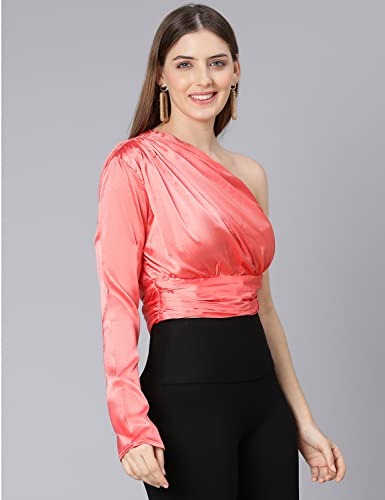Image of oxolloxo Pestal Coral one Off Shoulder Women Satin Crop top