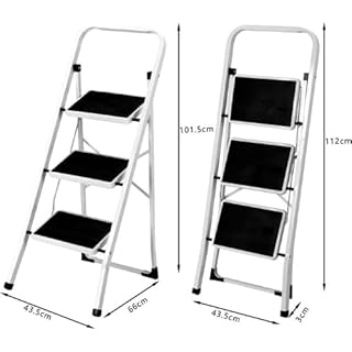 A.M.C. Scala Scaletta Pieghevole Quadrata Salvaspazio con Gradini Antiscivolo e Maniglione di Sicurezza Sgabello Struttura in Acciaio e Rivestimento in Gomma Portata massima 150kg (3 Gradini)