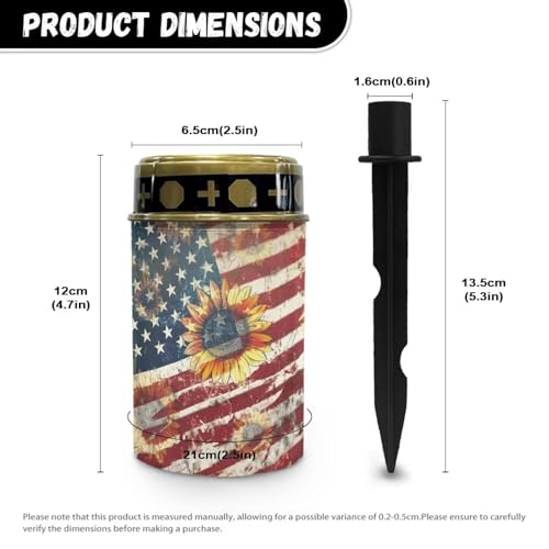 Image of Cemetery Solar Lights for Grave, American Flag Sunflower Pattern Outdoor Solar for Independence Day Decor, Outdoor Garden Lights Waterproof Path Lights for Garden Night Light Outside Decor