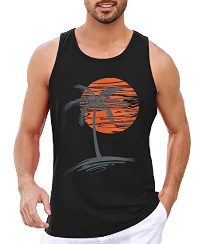 Image of Runcati Mens Workout Tank Tops Gym Sleeveless Shirts Palm Tree Vintage Style T-Shirt