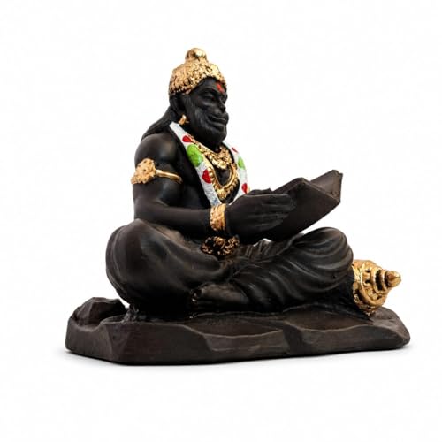 Image of Rhythm PRO Meditating Hanuman Ji Reading Ramayan Idol for Home Decor, Pooja Room, Office Desk & Gift Item | Black & Golden Polyresin Hanuman Statue (15 cm)