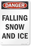 SmartSign 18 x 12 inch “Danger - Falling Snow and Ice” OSHA Metal Sign, 63 mil Laminated Rustproof Aluminum, Red, Black and White