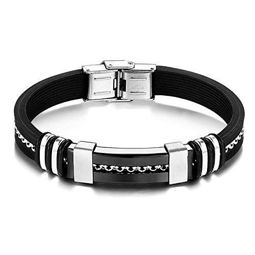 Preisvergleich Produktbild LOTMART Herren Silikon Kabel Edelstahl Schließe Armband
