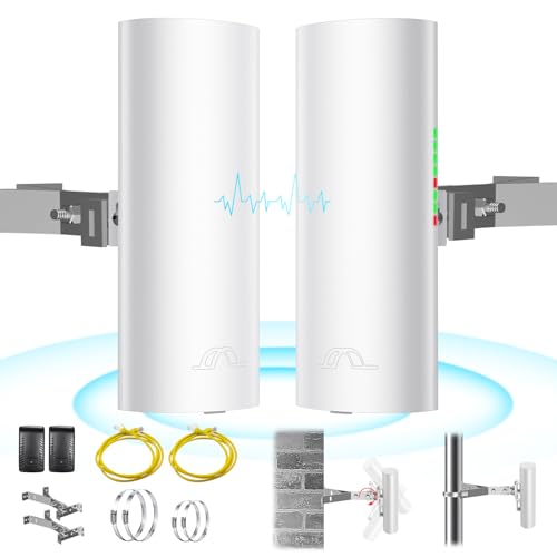 5.8G Wireless Bridge with Pole/Wall Mount Bracket - Extend Starlink Internet to Outdoor Access Point, 2 Miles Point to Point Outdoor WiFi Extender with PoE Adapter, IP65 Waterproof Rating (2-Pack)